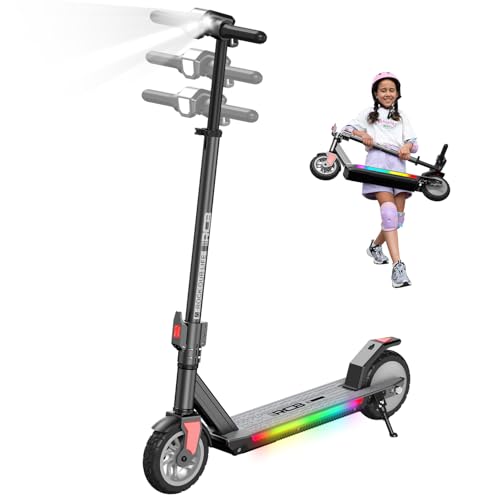 RCB R12 Pro Patinete Eléctrico Niños para 6-12 años, hasta 18km/h y 15km, 3-Altura Ajustable, 7' Plegable Patinete Eléctrico,Luces de Arco Iris,Pantalla LED, Regalos para Niños