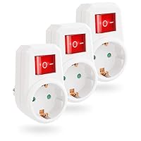 3er Pack Steckdose mit Schalter 1fach - Schuko Steckdosenschalter 2 polig, Stecker mit Schalter, Schaltbare Steckdose - greate