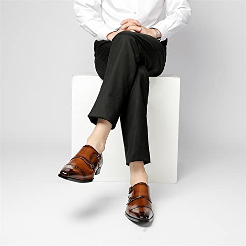 HOOENG Dress Shoes for Men Slip on Double Monk Strap Burnished Toe Cap Toe Leather Rubber Sole Anti-Slip Slip Resistant Casual3