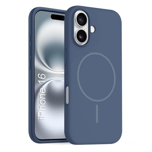 Image of iPhone 16 Silicone Magsafe Case | Shock Proof Design & Camera Protection | Premium Rubberised Apple iPhone 16 Cover (Microfiber Lining) | Magnetic Liquid Silicone - Navy Blue