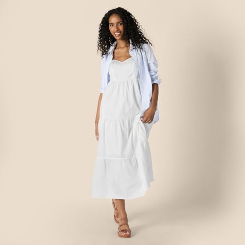 Image of Amazon Essentials Women's Fit and Flare Empire Waist Sweetheart Neck Cotton Sateen Tiered Maxi Dress