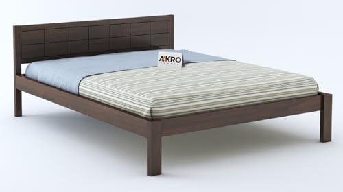 Image of Sheesham Wood Double Bed Without Storage Wooden Bed Queen Size Solid Wood Cot Palang for Bedroom Livig Room Home (Walnut Finish)