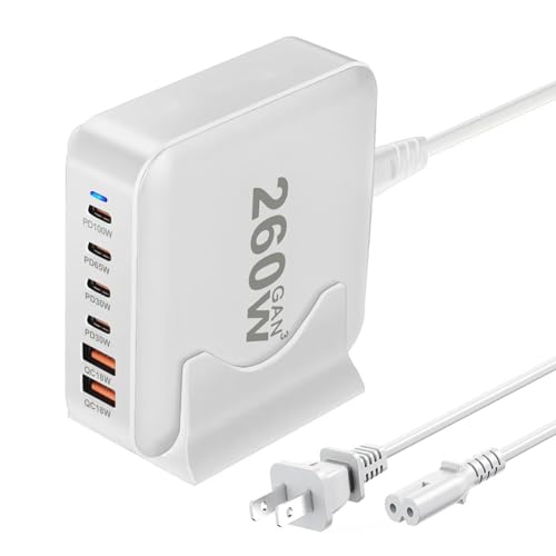 Image of 220W USB C Charger Block GaN III USB Desktop Charging Station 6 Ports QC4.0 Fast Charging Station Hub+PD 100W Type C Laptop Charger Adapter Compatible with MacBook Pro Laptop Tablet and Phone
