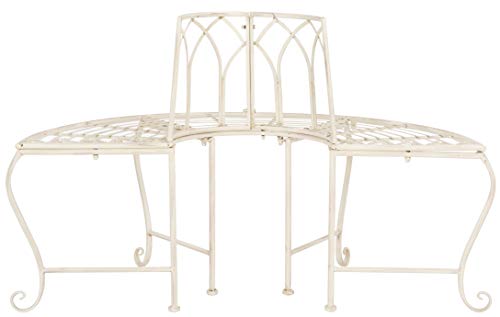 Image of SAFAVIEH Outdoor - Abia Iron Tree Bench - Distressed White Iron Metal - Vintage Scrollwork Garden Design - Ideal for Patio, Deck, Porch, Garden, 17 inch Seat Height (PAT5018A)