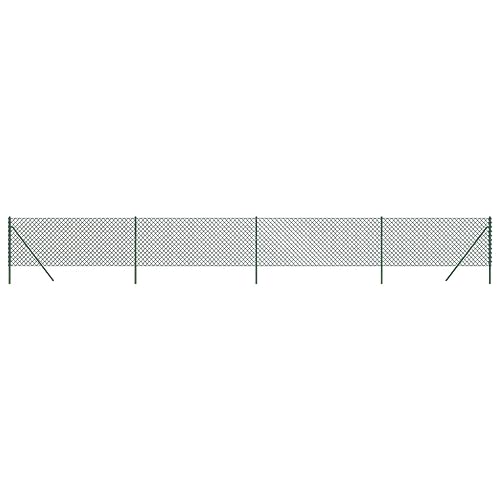vidaXL Galvanized Steel Chain Link Fence with PVC Coating - Green, to UV Rays, and Wear, Versatile Barrier/Animal Enclosure - 1.1x10m