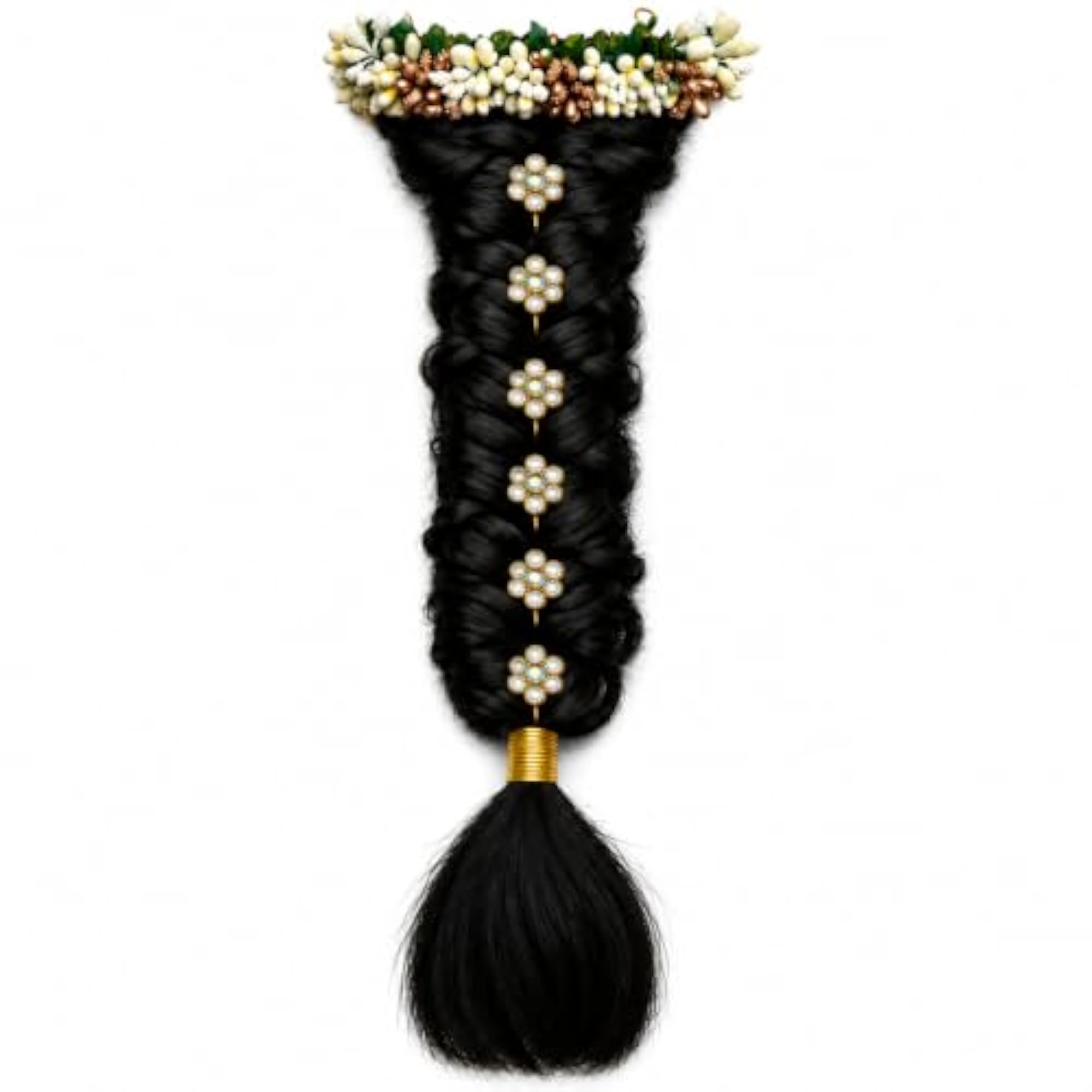 Women's Braid Hair Extension with 12pcs Flower Stone Pins, Black