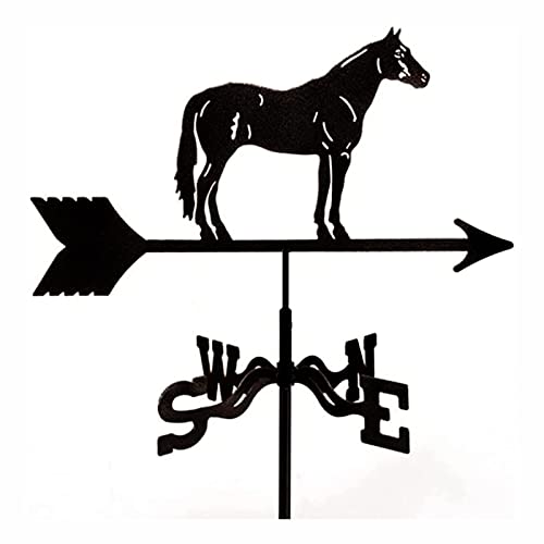BRLIBESE Weathervane Cast Iron Horse Wind Direction Indicator with Roof