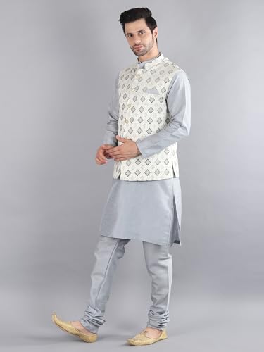 Image of Uri and MacKenzie Men's Silk Blend Kurta Pajama with Designer Ethnic Nehru Jacket /Modi Jacket