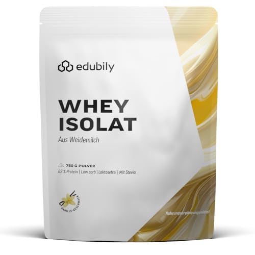 edubily® Whey Protein Isolat - Laktosefrei - Sehr gut lösliches Eiweißpulver ohne Kohlenhydrate & Zucker - Aus irischer Weidehaltung (750 g, Vanille mit Stevia)