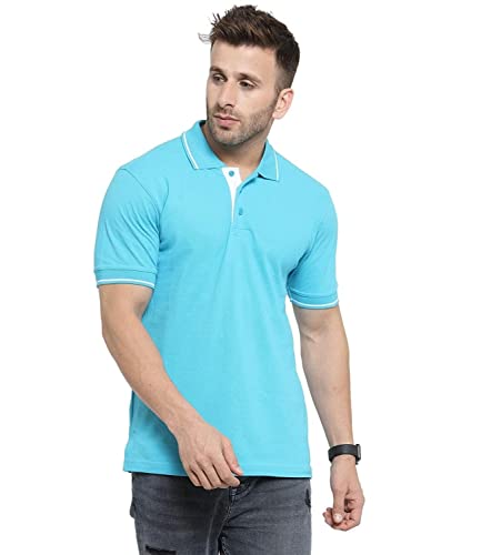 Image of Scott International Men's Regular Fit Organic Cotton Polo T-Shirt (Electric Blue with White, XL)