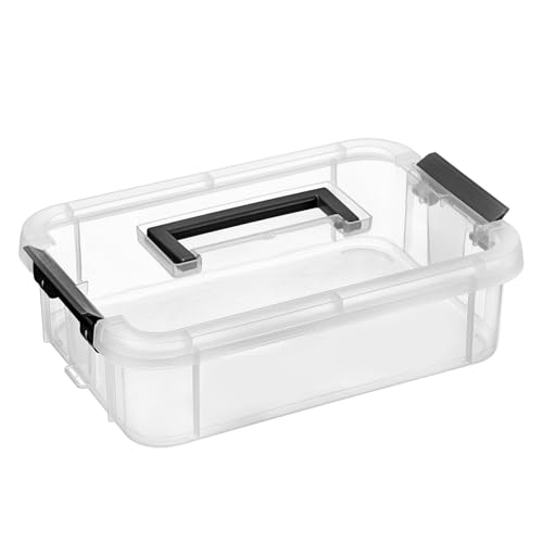 BTSKY Clear Plastic Storage Box, Portable Organizer Container with Black Handle, Stackable Storage Bin for Office Home, Multi-Use Container Box with Lid for Stationery Jewelry Craft Sewing Supplies