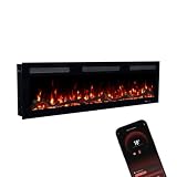 GLOW FIRE Camino elettrico Inside 127 con fuoco LED realistico 3D – Camino elettrico da parete con riscaldamento e camino, controllo app, effetto scoppiettante e timer, max. 1800 W, 127 x 35 x 12 cm