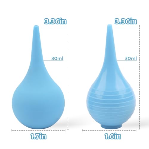 2 Pack Hand Bulb Ear Syringes, 30 ml Professional Soft Reusable Rubber Suction Ear Syringe Ball, Manual Fluid Suction Device Ear Washing Squeeze Bulb for Adults, Pet, 2 Styles, Blue