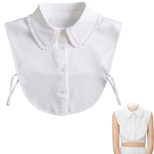 RANYAKE Cuello falso blanco para mujer, media camisa desmontable con volantes, blusa de media camisa, cuello falso, diseño plegable para mujeres y niñas para suéteres, vestidos