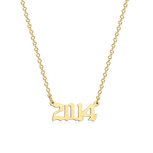 Glimmerst Birthday Year Necklace, 18K Gold Plated Stainless Steel Birth Year 2014 Number Pendant Necklace Memorable Anniversary Jewelry for Women Glimmerst Birthday Year Necklace, 18K Gold Plated Stainless Steel Birth Year 2014 Number Pendant Necklace Memorable Anniversary Jewelry for Women