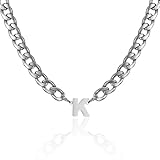 AFSTALR Collar con Colgantes Iniciales Hombre Plata Cadenas Acero Inoxidable Cadena Cubana con Letra Inicial K Regalos de Joyería Personalizados para Hombres y Niños 50CM