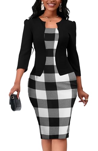 Image of Yajedo Women's Reto Bodycon Midi Dresses 3 /4 Sleeve Church Wear to Work Business Pencil Dress