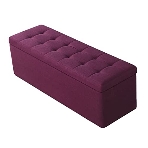 Pouf de rangement en lin premium QHQQXN avec assise matelassée et métal
