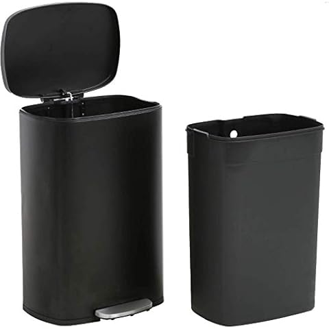 TTY Store 13 Gallon Stainless Steel Trash Can with Lid, Black, 13.0 Gallon Capacity, Anti-Fingerprint, Silent Design, Easy to Use Cover