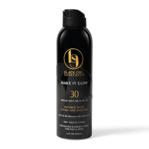 Black Girl Sunscreen Make it Glow Sunscreen Spray for Face & Body- SPF 30, Skin Protection for Travel & Beach, Water Resistant for 80 minutes, Ultra Sheer, No White Cast for Melanin Rich Skin- 5 fl oz