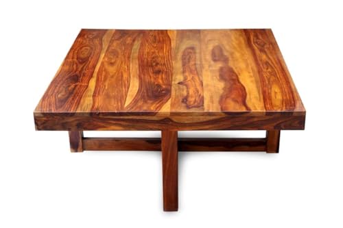 Image of Furniture Solid Sheesham Wood Coffee Table with 4 Stools | Sheesham Wood Coffee Table for Living Room (Natural Honey Finish, Coffee Table)