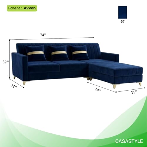 Image of CASASTYLE Groovy 4 Seater L Shape Sofa Set with Movable Ottoman | Flexible Left or Right Layout | Cozy Velvet Fabric | Soft Touch Seating | Modern Designer Sofa for Living Room (Dark Blue)