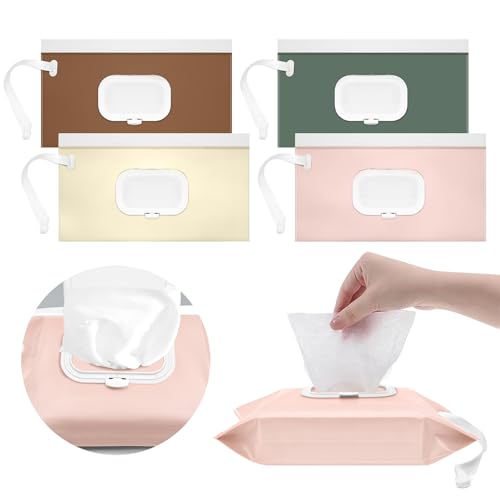 Image of 4 Pack Baby Wipes Dispenser [New Version-One Press Open],Portable Wipe Pouch,Refillable Wipe Holder, Baby Wipes Container Reusable Wet Wipes Bags Pouch for Travel (C)