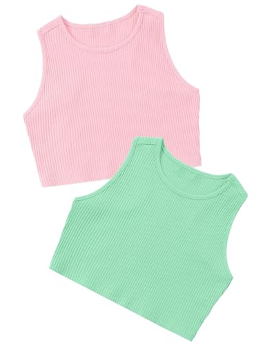Image of EXARUS Girls Crop Tank Top Dance Hip Hop Outfits Cheer Cropped Top | Kids Tween Youth Summer Athletic Dance Convention Fitted Gymnastics Sleeveless Clothes