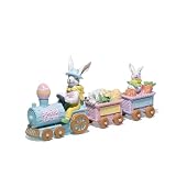Hodao Easter Bunny Train Figurines, Resin Holiday Decoration with Rabbits and Easter Eggs, Multicolor Glittered Spring Tabletop Centerpiece, 3-Piece Set