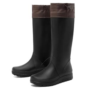 Women’s Tall Rain Boots Mens Packable Waterproof Anti-Slip Knee High Rubber Boots Lightweight Adjustable Drawstring Wide calf Garden Fishing Shoes Outdoor Work