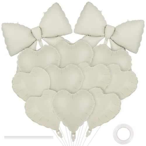 Image of 12 Pcs 18 Inch Heart Balloons and 38 Inch Bow Balloons, Large Foil Bow Heart Balloon Bow Party Decorations for Birthday Baby Shower Valentines Wedding Party
