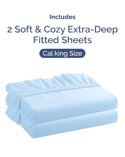 Image of CGK Linens 2 Pack Extra Deep Cal King Fitted Sheets - Light Blue