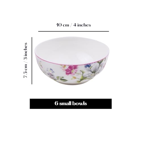 Image of GOLDEN QUEEN'S Bowl Set of 6 | Perfect for Rice, Dal, Curry, Snacks & More | Microwave Safe | 4 Inch Wide - Garden Splendor Bowls