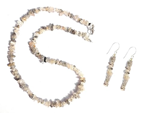Juego de joyas de cuarzo rutilo collar y aretes de plata de ley Medium para mujer