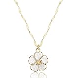 CRVOTE Gold Necklace for Women, Dainty White Enamel Sakura Flower Cherry Blossom Pendant, 18K Gold Plated Sparkly Jewelry Gifts for Her