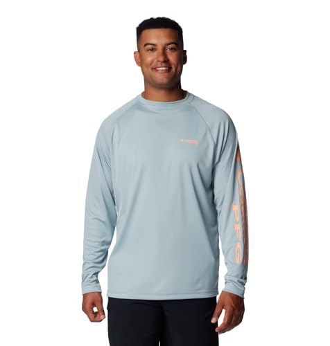 Columbia Men's Terminal Tackle Long Sleeve Shirt, Crushed Blue/Bright Nectar Logo, XX-Large
