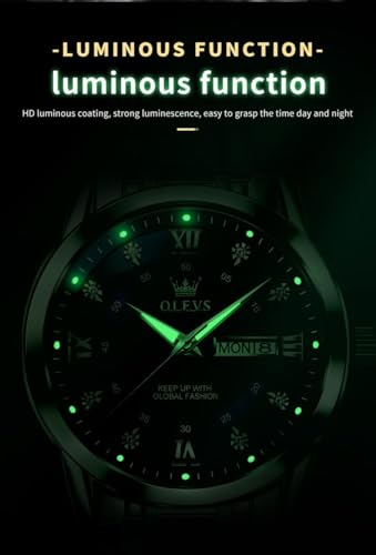 Image of OLEVS Watch for Men Classic Business Dress Analog Quartz Stainless Steel Waterproof Luminous Date Diamond Men Silver Watch