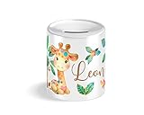 Regenbogen Giraffe Kinder-Spardose für Jungen und Mädchen mit Namen personalisiert zur Einschulung Taufe Geburtstag Geburt Sparschwein Geldgeschenk