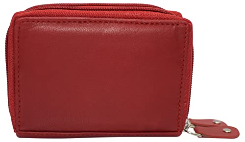 MARSHAL Genuine Leather Credit Card Holder Wallet Accordion Double Zipper with Id window (Red)4