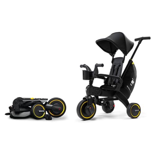 Image of Doona Liki Trike S5 - Premium Foldable Trike for Toddlers, Kids /Baby Tricycle Stroller with Cushion Seat, UPF 50+ Sun Protection & Harness, Parental Control, Ages 10 Months to 3 Years, Midnight,Black