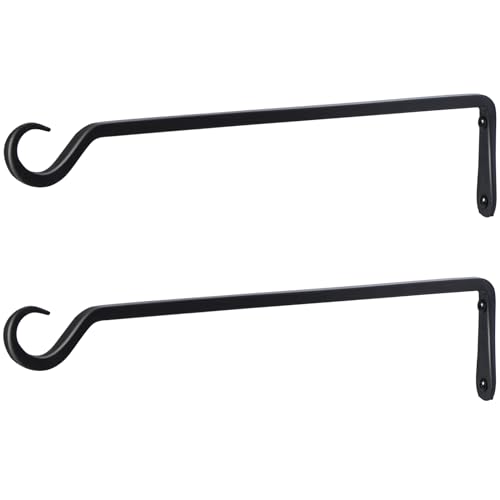 16 inch Plant Hanger, Sturdy Hanging Plant Bracket Outdoor, Hanging Plant Wall Hook Heavy Duty, for Hanging Bird Feeders, Planters, Lanterns, Wind Chimes, Indoor/Outdoor Use, Black, Set of 2