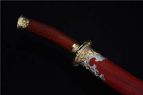 Lin sword,Qing dao,Hand Forged,Damascus Steel red Blade,Redwood Scabbard
