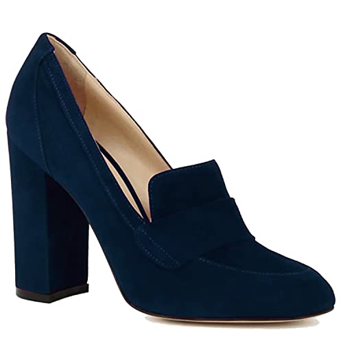 Image of MOOMMO Women Chunky Block Heel Pumps Round Closed Toe Slip On Oxford Loafers Shoes High Heels Snakeskin Work Pump Suede Loafer for Office Ladies Classic Formal Business Professional 4-13 M US