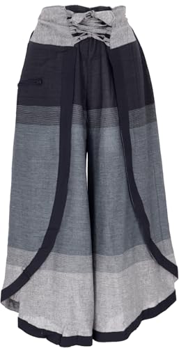 GURU SHOP Palazzohose, Boho Hosenrock, Orienthose, Sommerhose - Schwarz/grau, Damen, Size:L