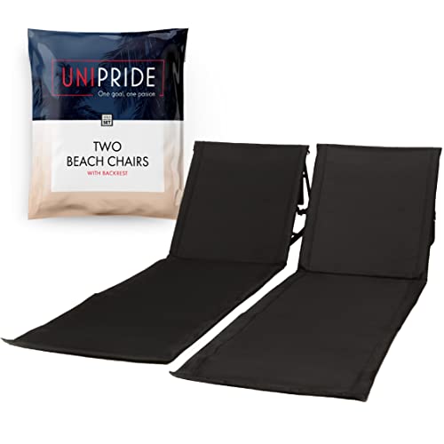 Unipride Beach Chairs For Adults With Back Support (Set Of 2) Folding Lightweight Travel Essentials - Ideal For Tanning And Sunbathing - Very Compact And Portable - Black #TOP12