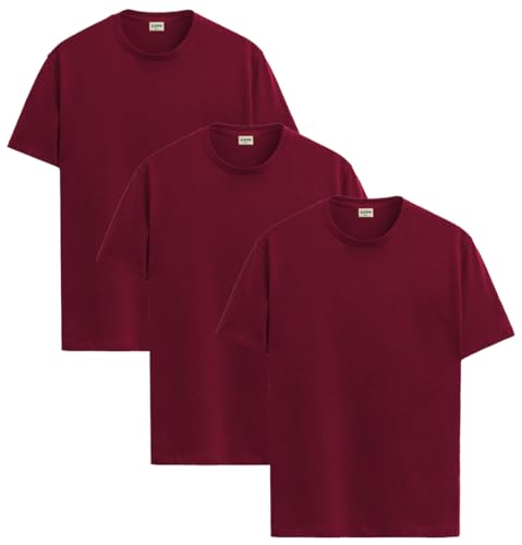 ADRO Men's Solid Regular Fit T-Shirt (RCM3-PLN-MR-MR-MR_Maroon