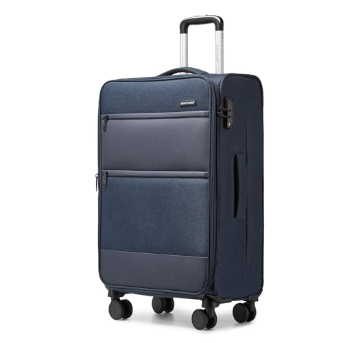 British Traveller Koffer Trolley Mittelgroß Reisekoffer 4 Rollen Leicht Weichgepäck Handgepäck Koffer Stoff mit TSA Schloss,Rollkoffer Blau Gepäck M