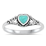 Simulated Turquoise Heart Love Promise Ring Bali New .925 Sterling Silver Band Size 5