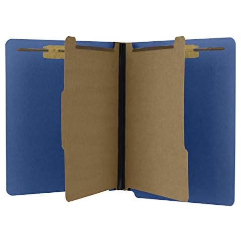 The File King Two Divider Pressboard Classification Blue File Folder - Letter Size | Box of 10 | End Tab | 2” Expansion | Six 2-Inch Fastener Prongs | Made in America Cover