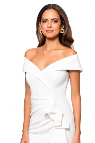Image of Xscape Women's Bodycon Midi Off-The-Shoulder Ruffle Dress with Center Back Zipper, Petite & Plus Size
